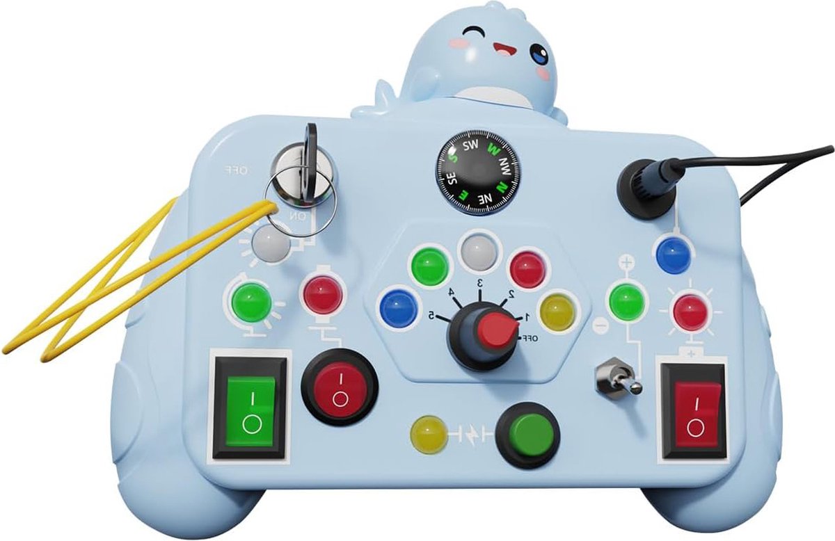 oCreon Montessori Speelbord met LED Lichtswitch - Sensory Board voor Babys en Peuters (1-3 Jaar) - Reis Speelgoed (Blauw)